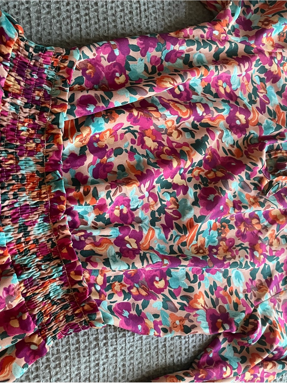 Smocked Waist Floral Mini Dress in Multi Pink - Picture 8 of 9